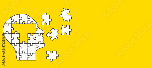 Human head puzzle.Brain and mental health, Autism, memory loss, dementia, epilepsy and alzheimer awareness, idea concepts. Parkinson day.