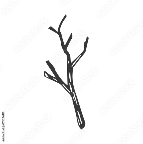 Branch of a tree. Vector illustration of twig. Hand drawn old tree branch on isolated background