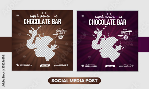 Sweet dessert banner for social media post template, Chocolate ice cream banner. Food square banner for social media post template