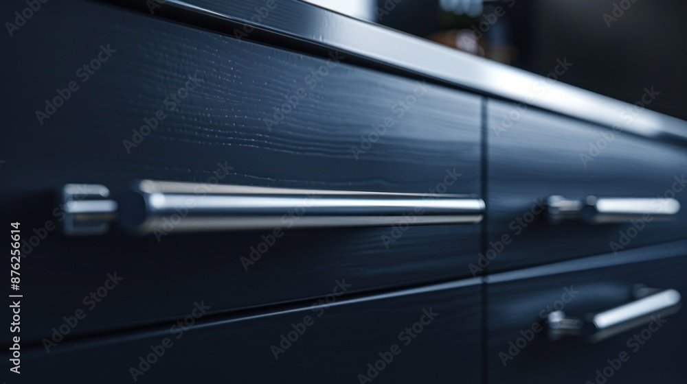Close-up of a Modern Kitchen Cabinet Drawer with a Sleek Metal Handle Close-up of a Modern Kitchen Cabinet Drawer with a Sleek Metal Handle