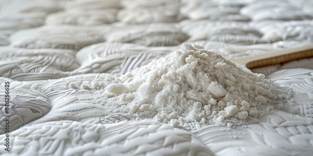 Use baking soda to remove saliva stains from mattresses for cleaning. Concept Cleaning, Stain Removal, Mattress Care, Home Maintenance Use baking soda to remove saliva stains from mattresses for cleaning. Concept Cleaning, Stain Removal, Mattress Care, Home Maintenance