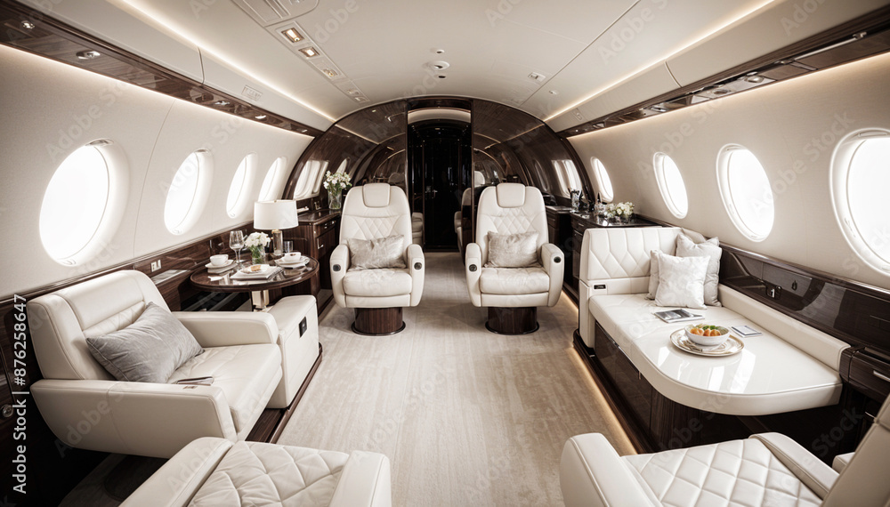 interior view of a private jet with luxurious and modern furnishings interior view of a private jet with luxurious and modern furnishings