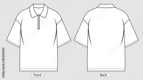 Drawing of a short sleeve polo shirt isolated on a white background. Sketch of a classic polo shirt with collar and zipper closure.