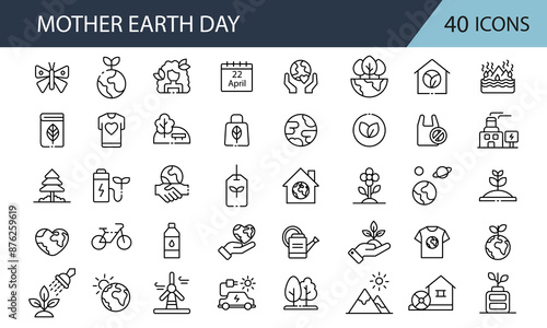 Mother earth day Line Editable Icons set. desert, healed, ecology save nature, save the world, recycle bin, layers, recycling box vector.