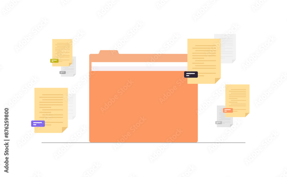 Documents organizing and folder file management paperwork data archive flat vector illustration.
Documents organizing and folder file management paperwork data archive flat vector illustration.