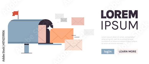 Postbox and enevelope read new letters, mail marketing mail service, correspondence delivery concept flat vector illustration.	

