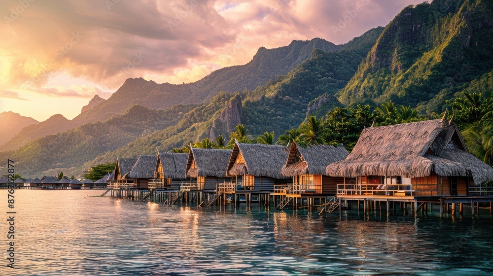 Fototapeta premium Overwater Bungalows in Tropical Paradise