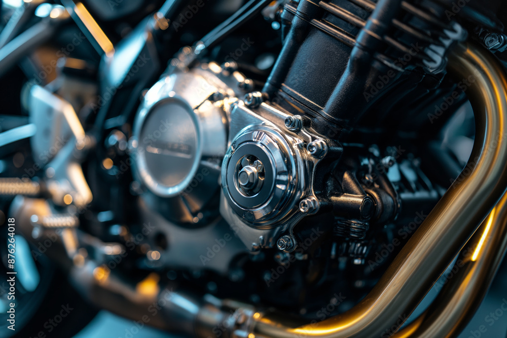 Close Up of a Shiny Motorcycle Engine with Chrome Details Close Up of a Shiny Motorcycle Engine with Chrome Details