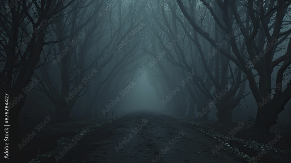 Obraz premium Experience the haunting forest imagery, showcasing the eerie and captivating beauty of shadowy woodland scenes like never before.