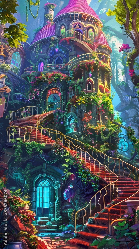 A magical bank guarded by mythical creatures, bright colors, illustration, fantasy style, detailed and whimsical A magical bank guarded by mythical creatures, bright colors, illustration, fantasy style, detailed and whimsical
