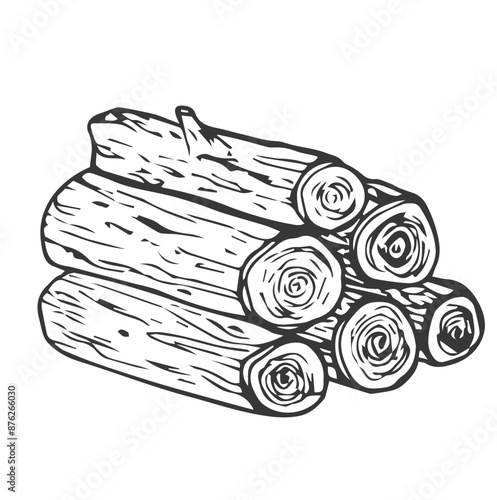 Vector black and white log pile icon. Wood planks line illustration or coloring page isolated on white background. Woodpile picture