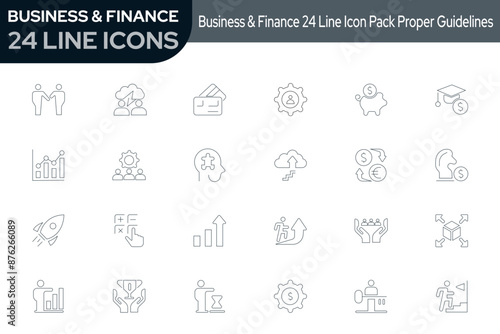 Collection of 24  business & finance line icons. These design elements are suitable for your projects and are provided as vector illustrations."