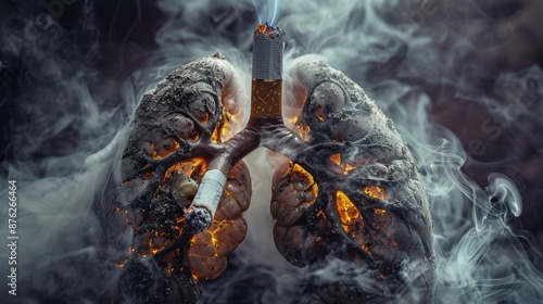 The burning lungs with cigarette photo