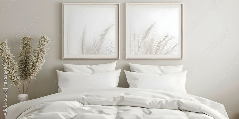 Mockup of sage green bedroom wall art with two frames above bed. Concept Home Decor, Interior ...