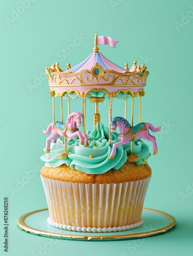 a cupcake with a carousel on top