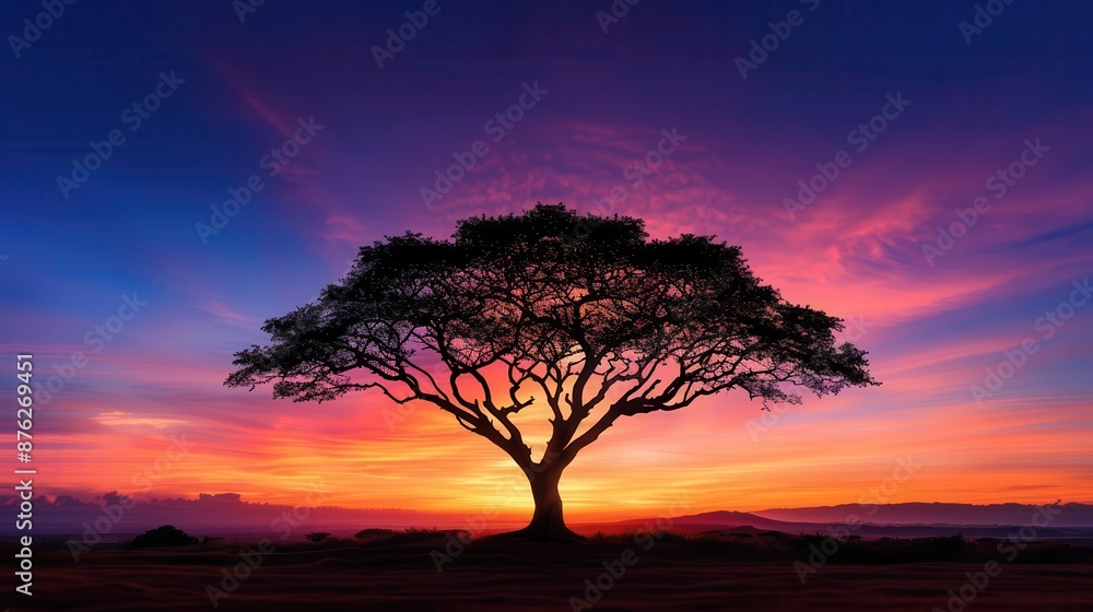 Silhouette of a tree against a sunset, nature, dramatic sky, shadow, organic shapes, tranquil scene, serene landscape Silhouette of a tree against a sunset, nature, dramatic sky, shadow, organic shapes, tranquil scene, serene landscape