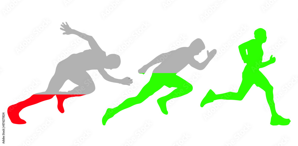 A black-clad athlete running in a minimalist isolated background. A black-clad athlete running in a minimalist isolated background.