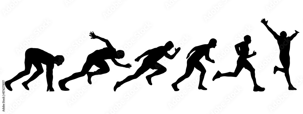 A black-clad athlete running in a minimalist isolated background. A black-clad athlete running in a minimalist isolated background.