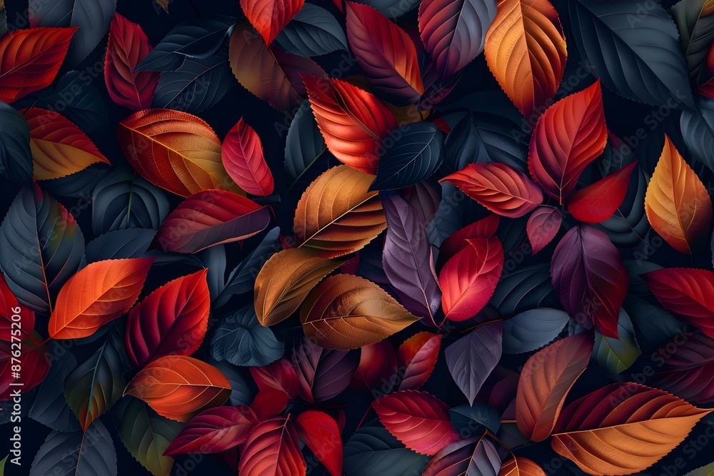 Autumn Leaves Pattern - Red, Orange, and Blue Autumn Leaves Pattern - Red, Orange, and Blue