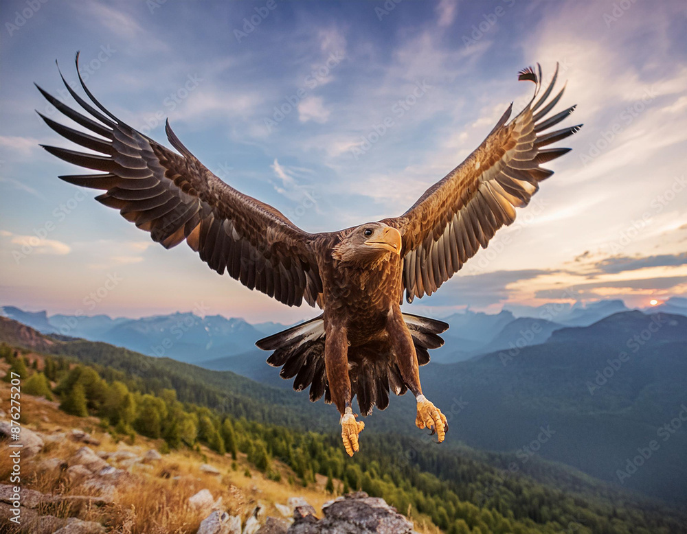 Eagle in Flight: Detailed Feathers with Natural Background Eagle in Flight: Detailed Feathers with Natural Background