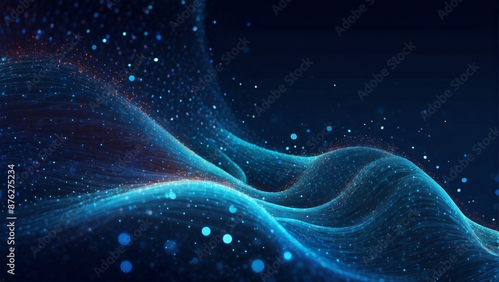 Abstract luminous blue waves on the dark background. Gentle blue smoky waves banner Abstract luminous blue waves on the dark background. Gentle blue smoky waves banner