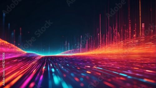 Colorful futuristic data flow background with dynamic wave streams. Abstract background with colorful glowing digital wavelines photo