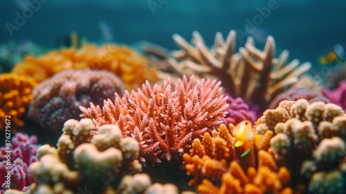 Illustrate the enchanting allure of underwater realms with vibrant depictions of coral reefs, tropical fish, and the intricate beauty of marine ecosystems. Clean and Clear Color, Realistic Photo, , photo