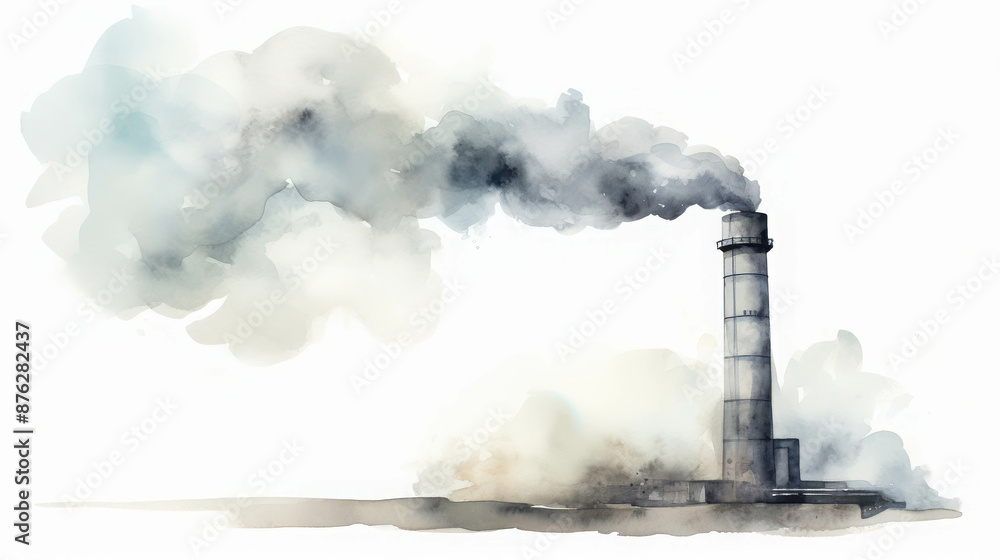 Thick Industrial Smoke Emission Rising from a Factory Chimney, Spreading Pollution Across the Sky Thick Industrial Smoke Emission Rising from a Factory Chimney, Spreading Pollution Across the Sky