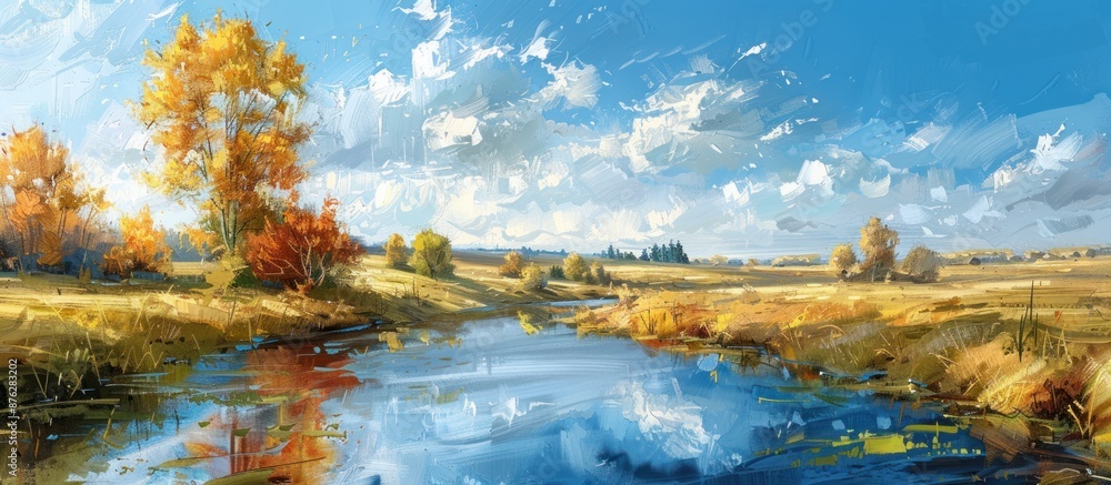 Naklejka premium Autumn River Landscape
