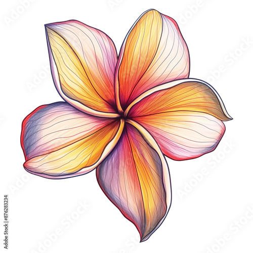 A Plumeria flower with multicolored petals