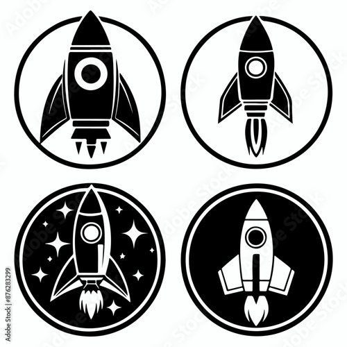 Set of Rocket space silhouettes, Rocketship Silhouette Bundle, Rocket ship icon set vector art,