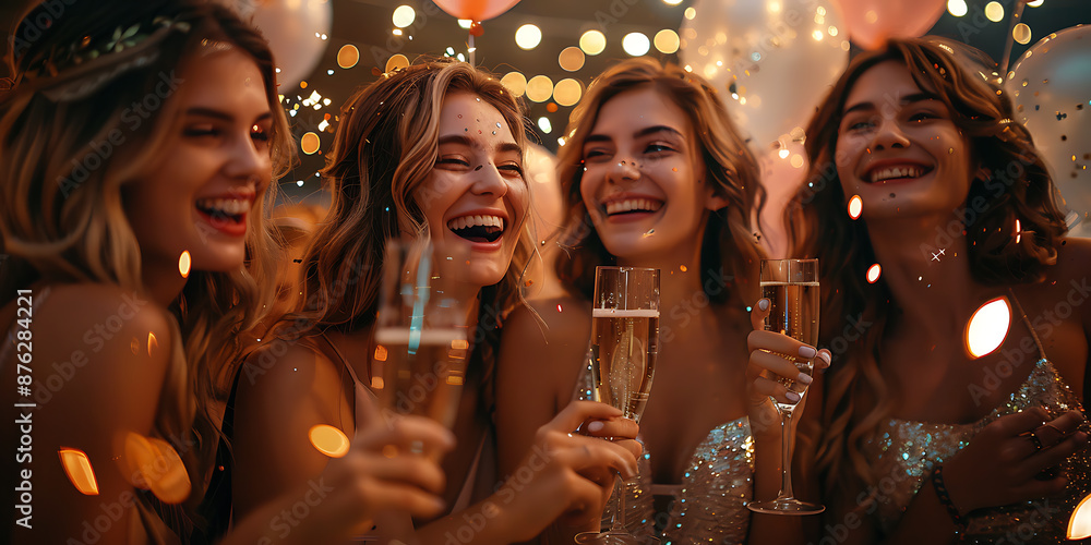 Obraz premium Birthday Cheers: Friends Toasting with Champagne