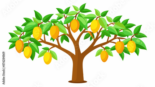 Mango tree with ripening fruits isolated on white background