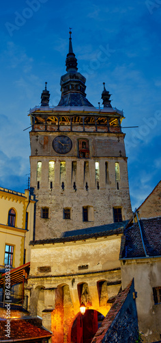 illuminated historic clocktower 