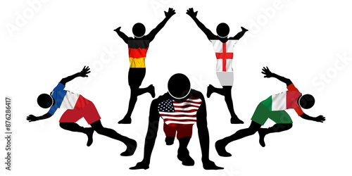 A black-clad athlete running nation in a minimalist isolated background.