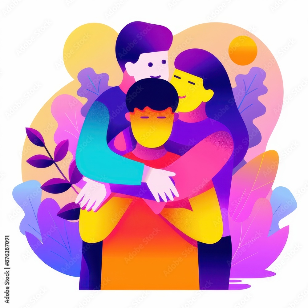 a couple hugging in front of a colorful background a couple hugging in front of a colorful background