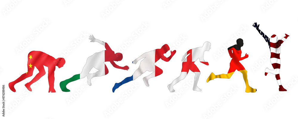 A national-clad athlete running in a minimalist isolated background. A national-clad athlete running in a minimalist isolated background.