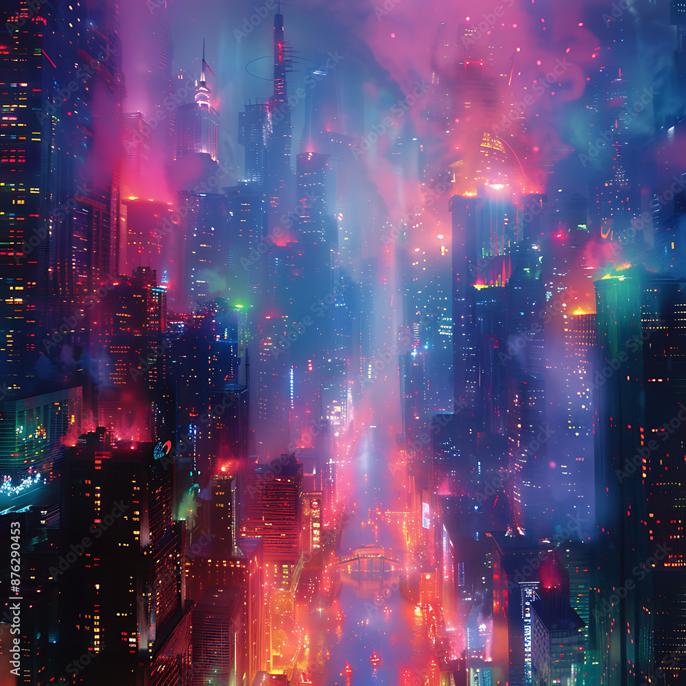 Neon Cityscape: Geometric Fusion at Night Neon Cityscape: Geometric Fusion at Night