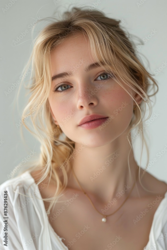 Portrait of a Young Blonde Woman with a Subtle Smile Portrait of a Young Blonde Woman with a Subtle Smile