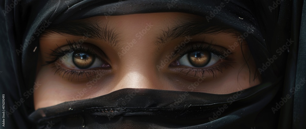 close-up of the eyes of an Arab girl in a black hijab close-up of the eyes of an Arab girl in a black hijab