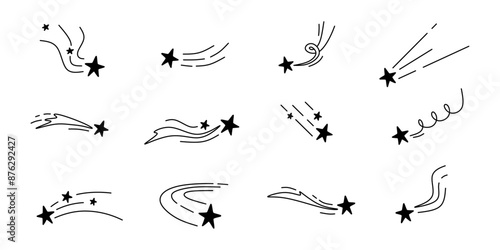 collection of shooting stars with hand drawn style, editable stroke