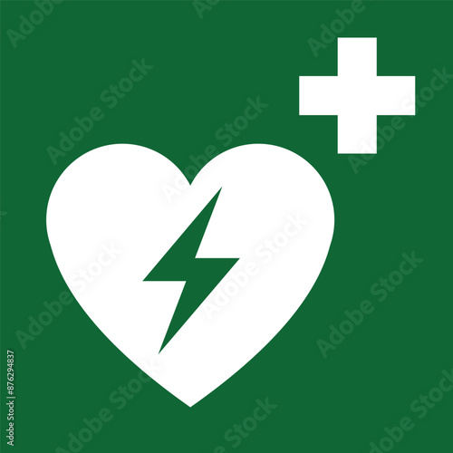 Automated external heart defibrillator safe condition sign ,on white background