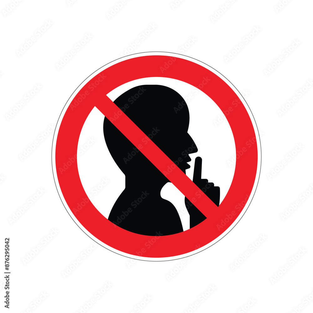 © Nuryadin - Keep quiet / silent please sign. Crossed person talking / Shhh icon in circle. , on white background