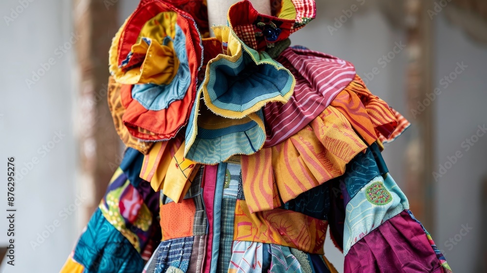 Fototapeta premium Fashion Forward: Vibrant Upcycled Garment with Innovative Design