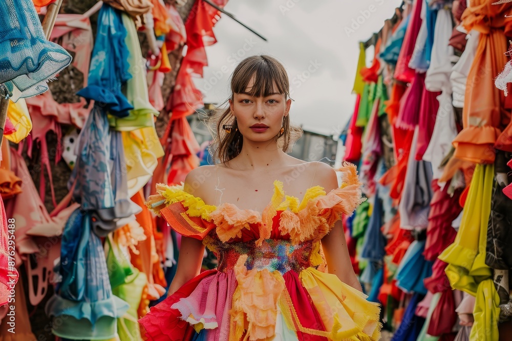 Fototapeta premium Eco-Friendly Fashion: Vibrant Garment Upcycled from Waste Materials