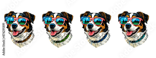 retro style illustration sticker of a happy go lucky dog,  shirt deisgn, vector tshirt photo