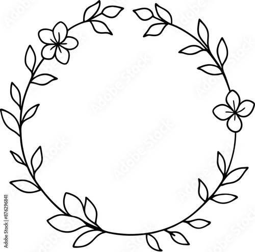 Simple and elegant flower wreath outline, ideal for various designs and decorations.