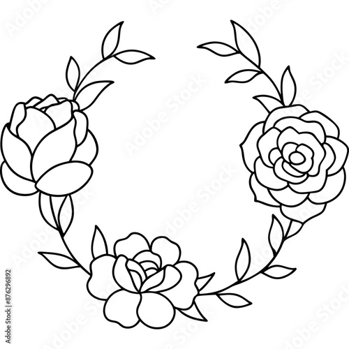 Beautiful wreath with three roses and leaves, ideal for elegant designs and invitations.