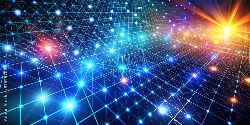 Obraz premium Abstract Digital Grid, Blue Glow, Network, Digital, Technology