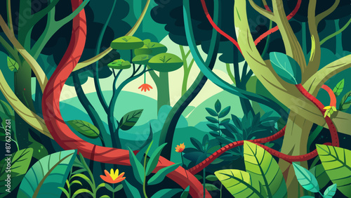 Bosque natural con ramas y plantas